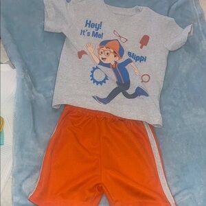 Gray and Orange Blippi T-Shirt and Shorts Set